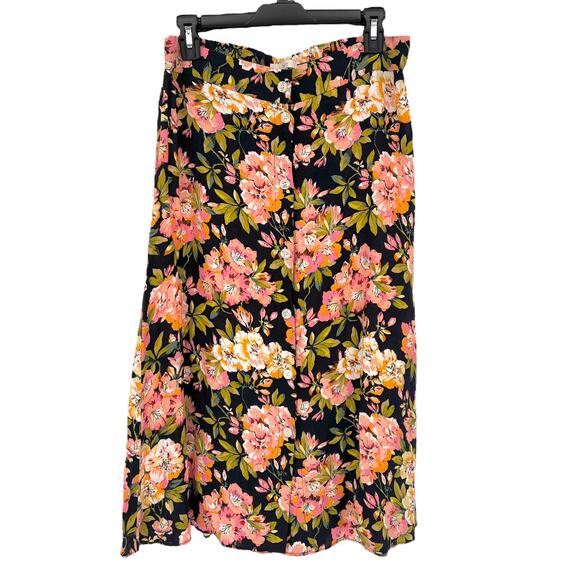 Loft Midi Skirt M Floral Button Front A Line Elastic BakWast Viscose Cottagecore - Picture 1 of 5